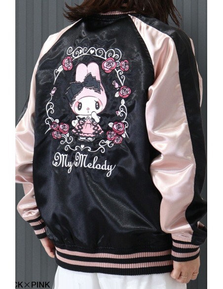 Chaqueta Bomber Sukajan Bordada My Melody Rose Jirai - Negro x Rosa