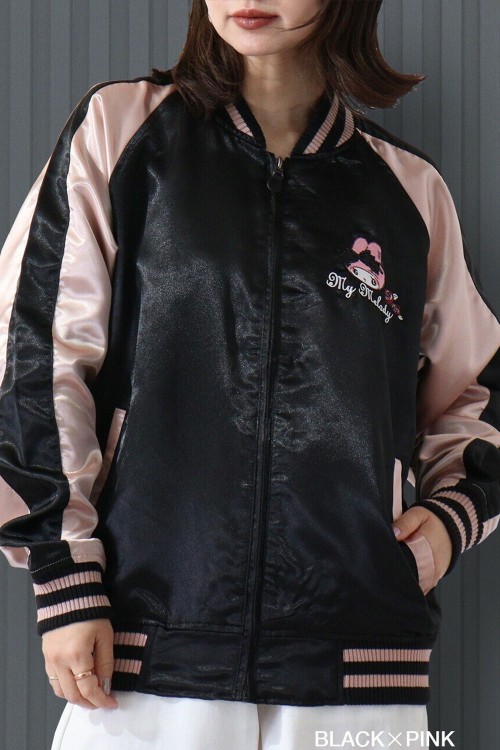 Chaqueta Bomber Sukajan Bordada My Melody Rose Jirai - Negro x Rosa