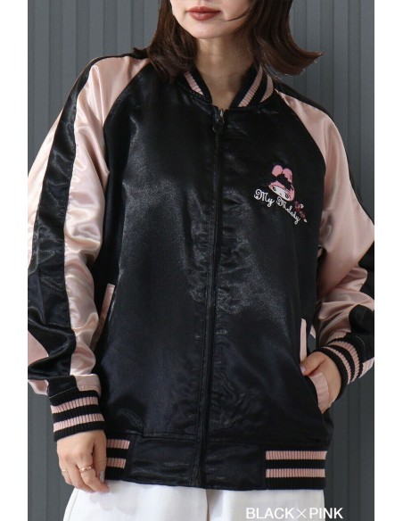 Chaqueta Bomber Sukajan Bordada My Melody Rose Jirai - Negro x Rosa