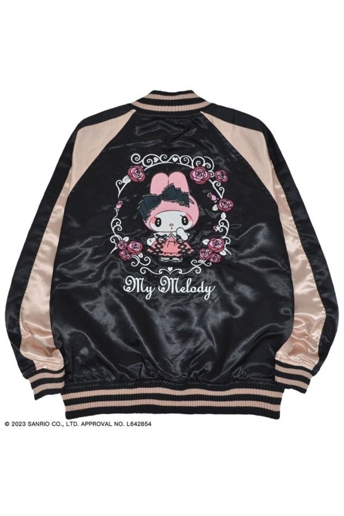 My Melody Rose Jirai Embroidered Sukajan Bomber Jacket - Black x Pink