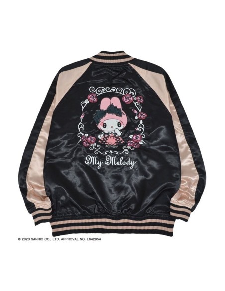 My Melody Rose Jirai Embroidered Sukajan Bomber Jacket - Black x Pink