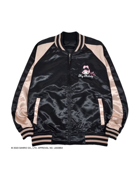 My Melody Rose Jirai Embroidered Sukajan Bomber Jacket - Black x Pink