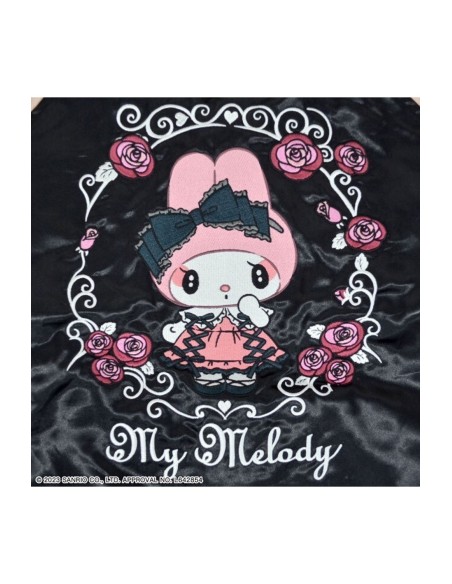 My Melody Rose Jirai Embroidered Sukajan Bomber Jacket - Black x Pink