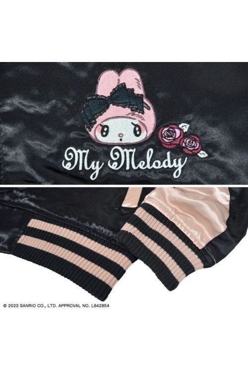 Chaqueta Bomber Sukajan Bordada My Melody Rose Jirai - Negro x Rosa
