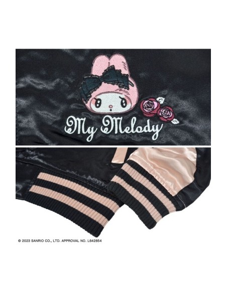 My Melody Rose Jirai Embroidered Sukajan Bomber Jacket - Black x Pink