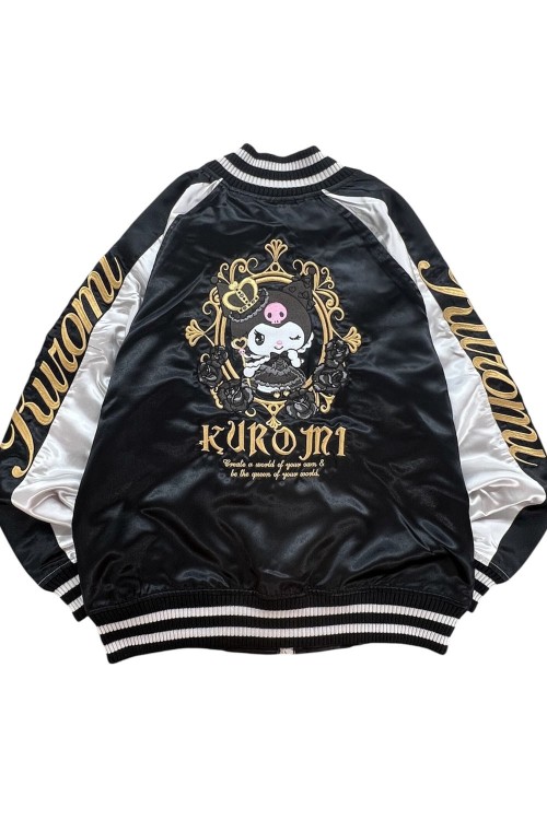 Chaqueta Bomber Sukajan Bordada Reversible Kuromi & My Melody Princess - Negro x Plata