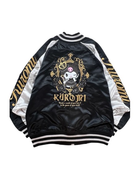 Sukajan Reversible Embroidered Bomber Jacket Kuromi and My Melody Princess - Black x Silver
