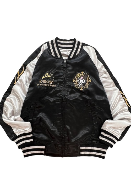 Chaqueta Bomber Sukajan Bordada Reversible Kuromi & My Melody Princess - Negro x Plata
