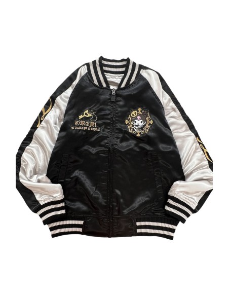 Sukajan Reversible Embroidered Bomber Jacket Kuromi and My Melody Princess - Black x Silver