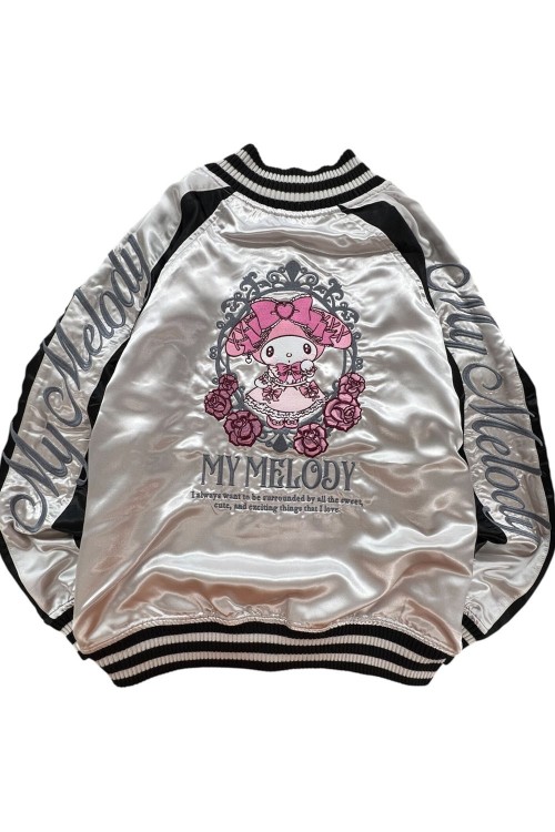 Chaqueta Bomber Sukajan Bordada Reversible Kuromi & My Melody Princess - Negro x Plata