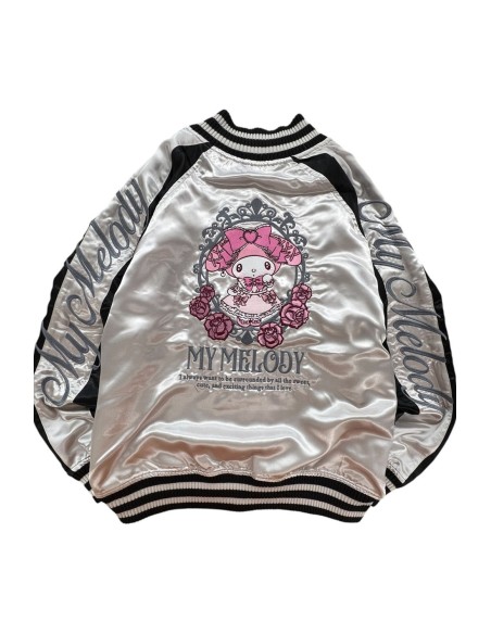 Chaqueta Bomber Sukajan Bordada Reversible Kuromi & My Melody Princess - Negro x Plata
