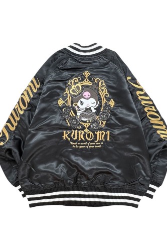 Sukajan Reversible Embroidered Bomber Jacket Kuromi and My Melody Princess - Black x Pink 2