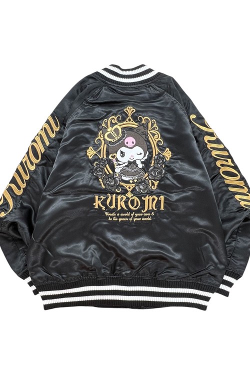 Chaqueta Bomber Sukajan Bordada Reversible Kuromi & My Melody Princess - Negro x Rosa