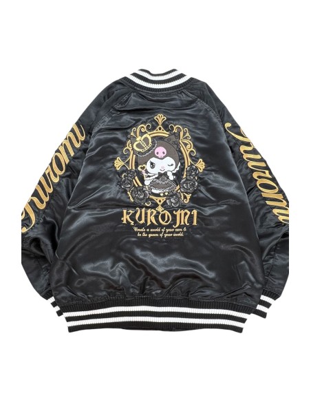 Chaqueta Bomber Sukajan Bordada Reversible Kuromi & My Melody Princess - Negro x Rosa