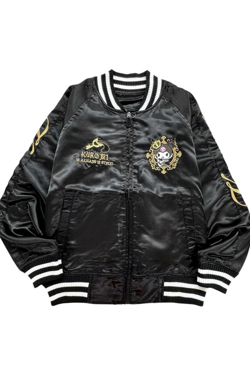 Sukajan Reversible Embroidered Bomber Jacket Kuromi and My Melody Princess - Black x Pink