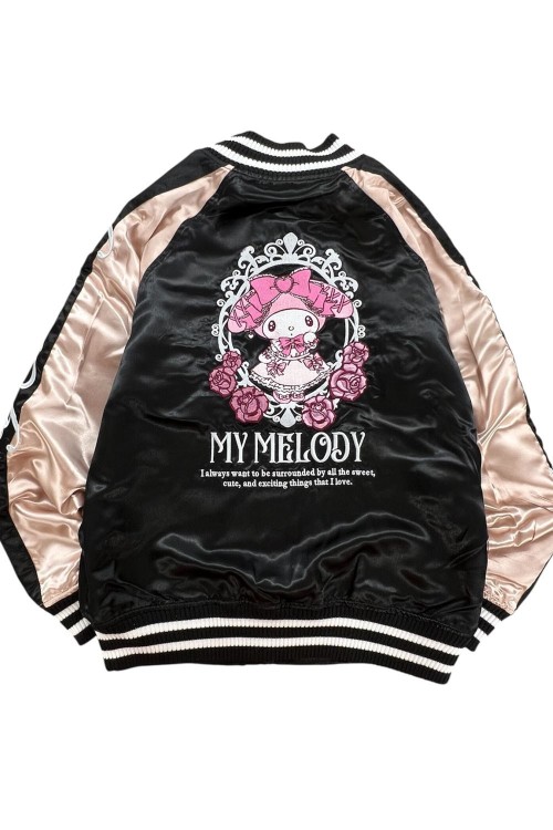 Chaqueta Bomber Sukajan Bordada Reversible Kuromi & My Melody Princess - Negro x Rosa
