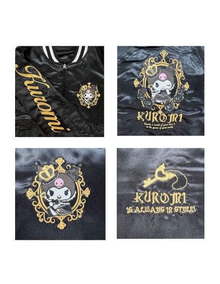 Sukajan Reversible Embroidered Bomber Jacket Kuromi and My Melody Princess - Black x Pink