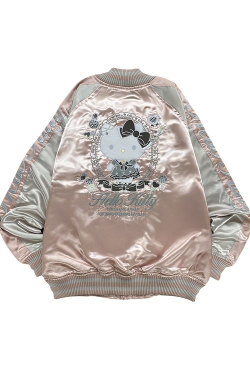Sukajan Reversible Embroidered Hello Kitty Lolita Bomber Jacket - Pink x Silver