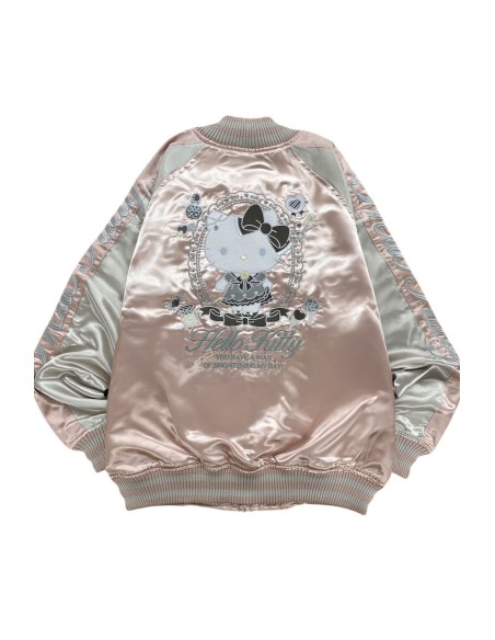 Sukajan Reversible Embroidered Hello Kitty Lolita Bomber Jacket - Pink x Silver