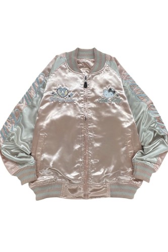 Sukajan Reversible Embroidered Hello Kitty Lolita Bomber Jacket - Pink x Silver 2