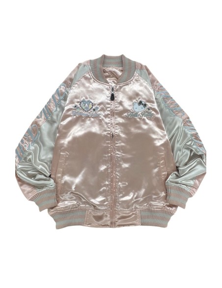 Chaqueta Bomber Sukajan Reversible Bordada Hello Kitty Lolita - Rosa x Plata