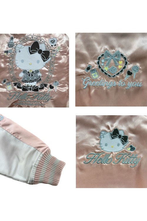 Sukajan Reversible Embroidered Hello Kitty Lolita Bomber Jacket - Pink x Silver