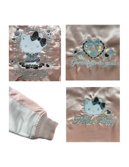 Chaqueta Bomber Sukajan Reversible Bordada Hello Kitty Lolita - Rosa x Plata