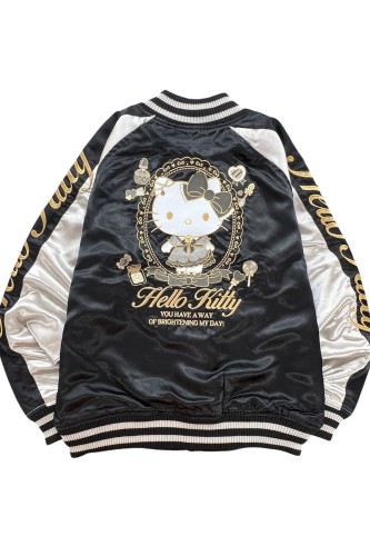 Sukajan Reversible Embroidered Hello Kitty Lolita Bomber Jacket - Black x Silver