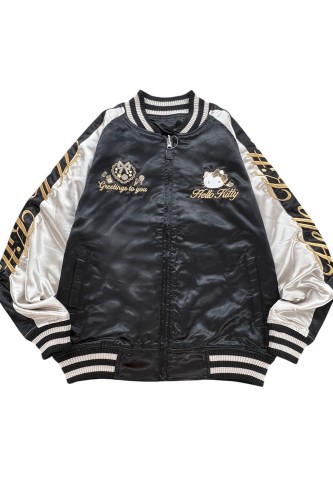 Chaqueta Bomber Sukajan Reversible Bordada Hello Kitty Lolita - Negro x Plata 2