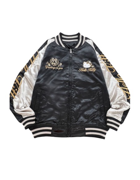 Sukajan Reversible Embroidered Hello Kitty Lolita Bomber Jacket - Black x Silver