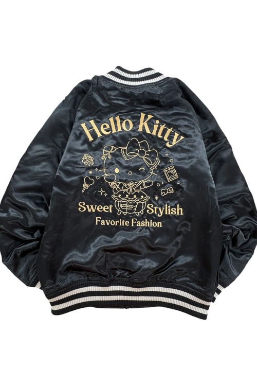 Chaqueta Bomber Sukajan Reversible Bordada Hello Kitty Lolita - Negro x Plata