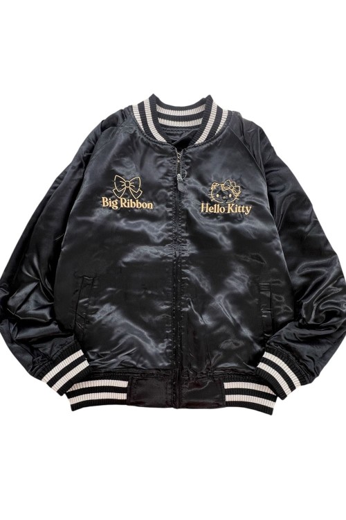 Sukajan Reversible Embroidered Hello Kitty Lolita Bomber Jacket - Black x Silver