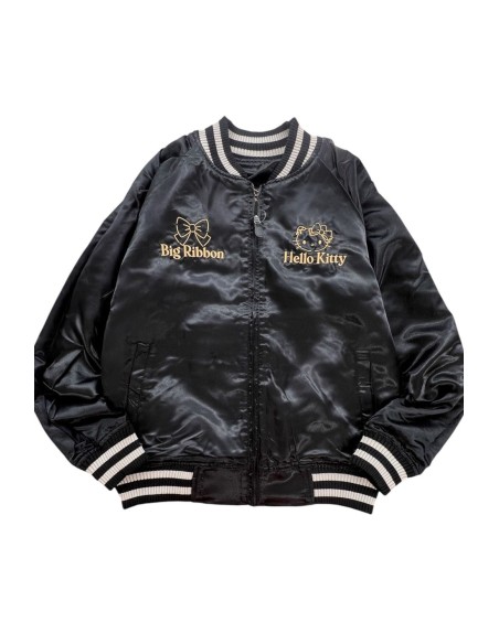 Chaqueta Bomber Sukajan Reversible Bordada Hello Kitty Lolita - Negro x Plata