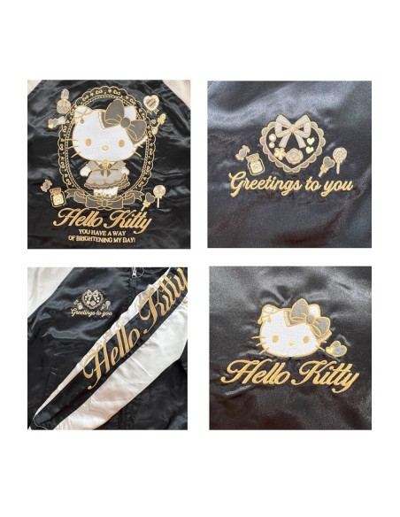 Chaqueta Bomber Sukajan Reversible Bordada Hello Kitty Lolita - Negro x Plata