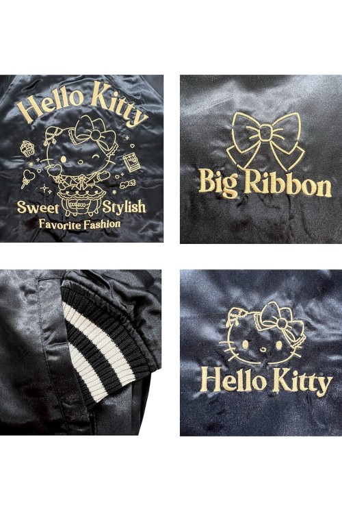 Sukajan Reversible Embroidered Hello Kitty Lolita Bomber Jacket - Black x Silver