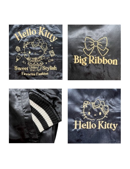 Sukajan Reversible Embroidered Hello Kitty Lolita Bomber Jacket - Black x Silver