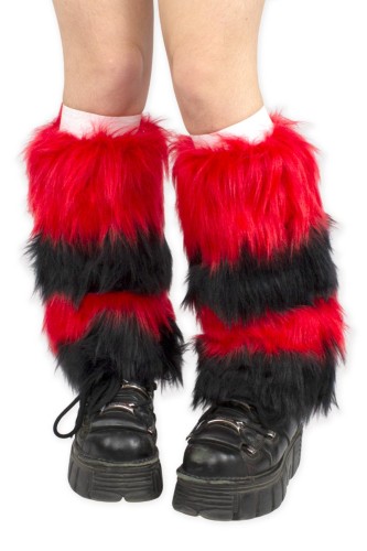 Two-Tone Furry Legwarmers - Black x Red