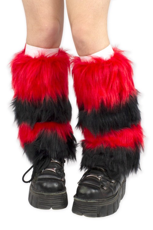 Two-Tone Furry Legwarmers - Black x Red