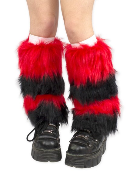 Two-Tone Furry Legwarmers - Black x Red