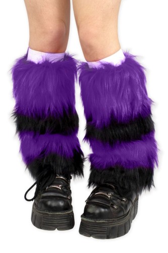 Two-Tone Furry Legwarmers - Black x Purple
