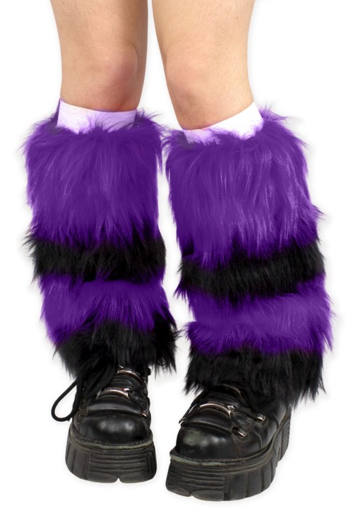 Two-Tone Furry Legwarmers - Black x Purple