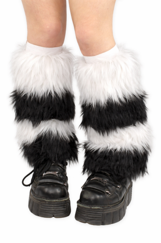 Two-Tone Furry Legwarmers - Black x White