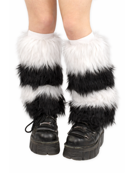 Two-Tone Furry Legwarmers - Black x White