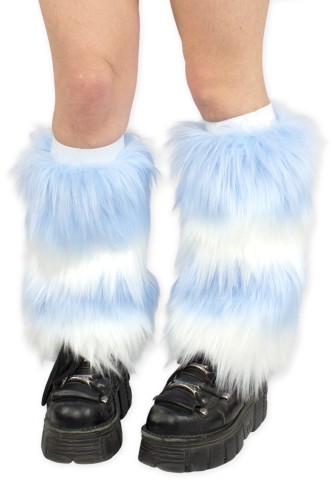 Two-Tone Furry Legwarmers - White x Pastel Blue
