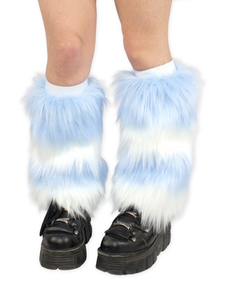 Two-Tone Furry Legwarmers - White x Pastel Blue