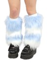 Two-Tone Furry Legwarmers - White x Pastel Blue