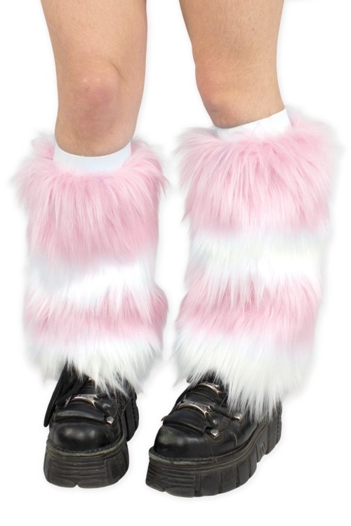 Two-Tone Furry Legwarmers - White x Pastel Pink