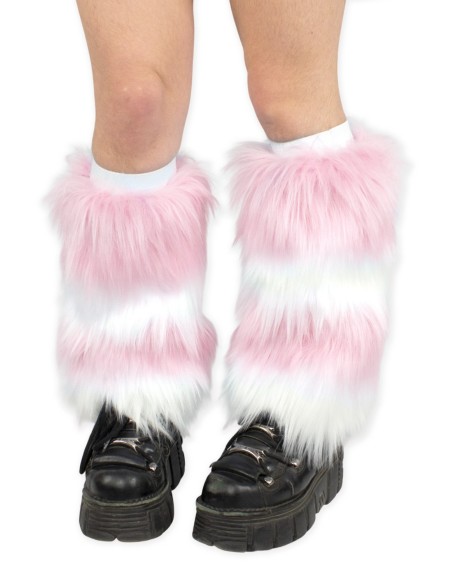 Two-Tone Furry Legwarmers - White x Pastel Pink