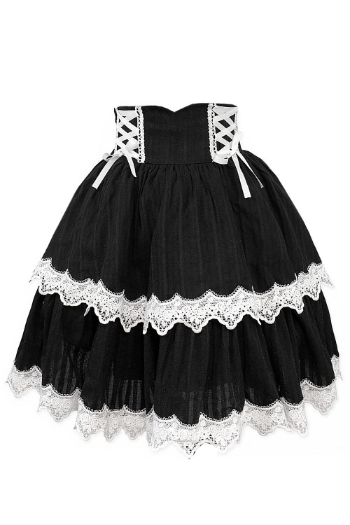 Falda de Cintura Alta Old School Doll - Old School Black & White (Exclusivo Madame Chocolat)