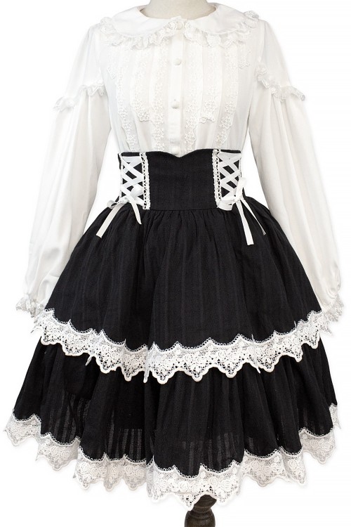 Old School Doll High Waist Skirt - Old School Black & White (Madame Chocolat Exclusive)